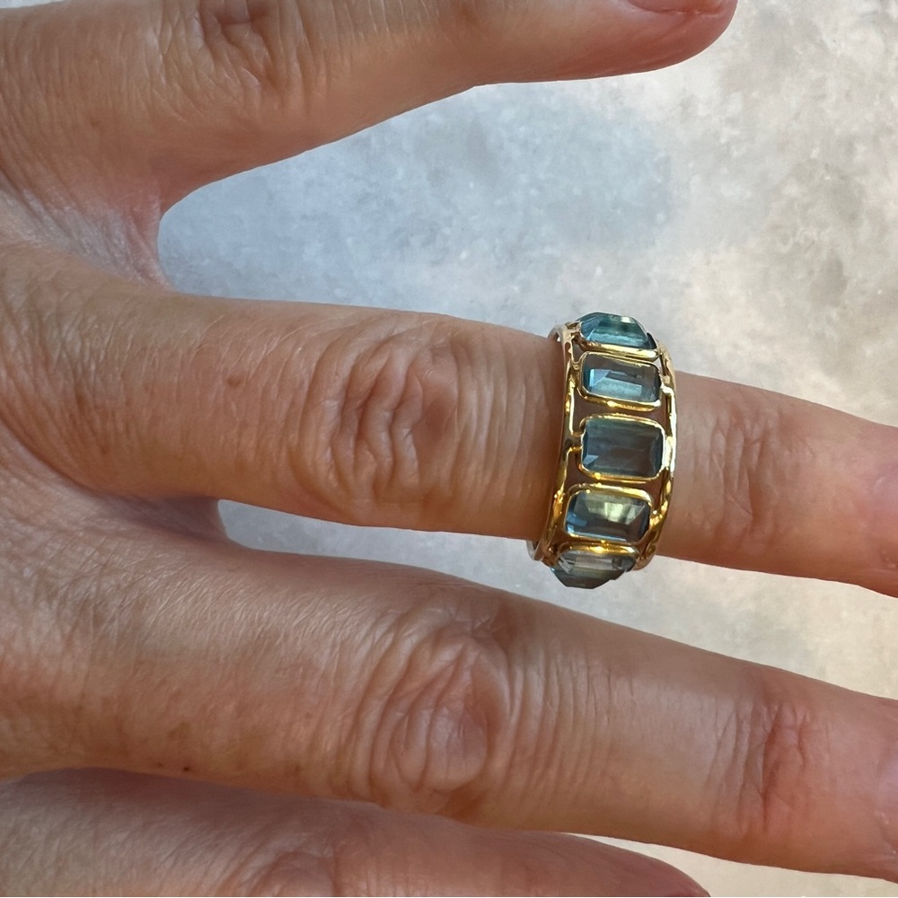 14K Blue topaz eternity ring by Oiseau Bleu. - Picture 3 of 6